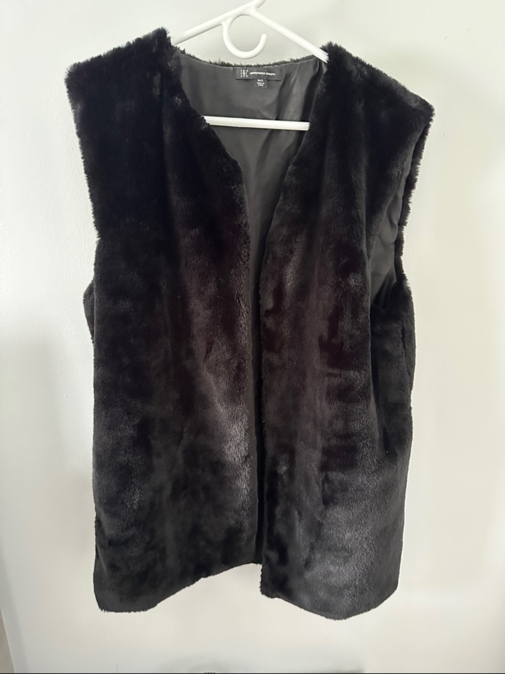 INC International Concepts Black Faux Fur Open-Front Vest